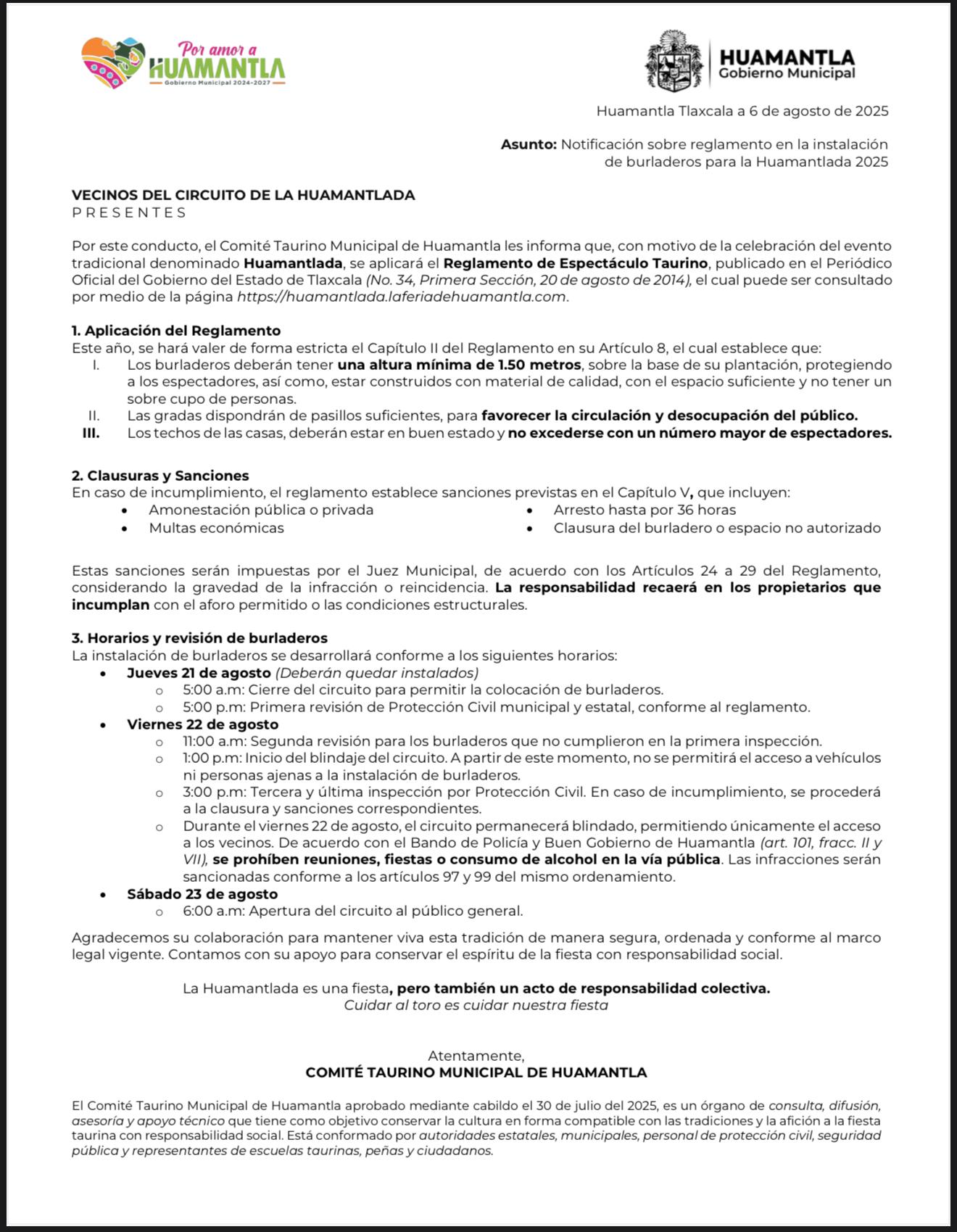 Autoridades municipales privilegian la seguridad de todos los asistentes a la Huamantlada 2025